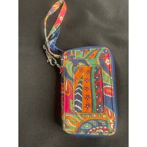 Vera Bradley Paisley Quilted Zip Around Wristlet Wallet ID Window Multicolor